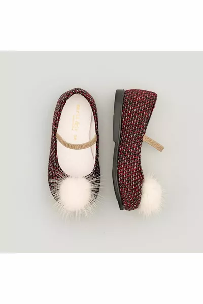 Ballerine in tessuto con pompon | Marrone