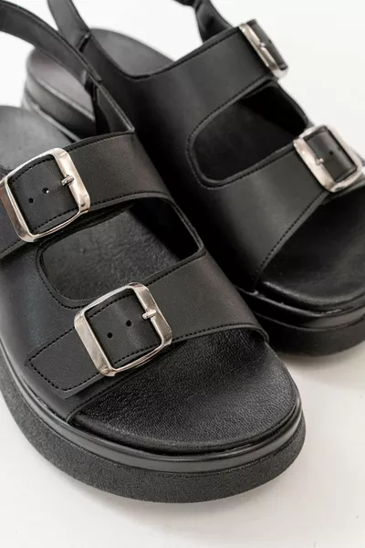  Black Padded Heel Women Sandals