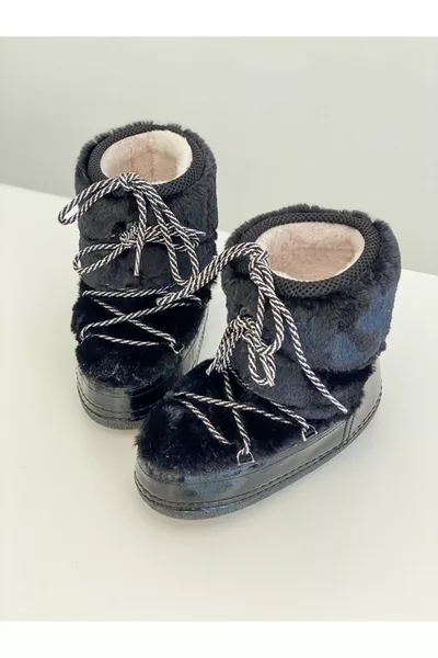 Women's Winter Waterproof Faux Fur Snow Boots Black 