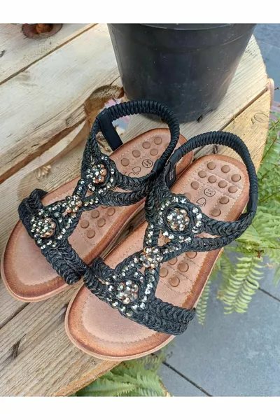 Mädchen Wicker Muster Massage Sohle Sandalen mit Steinen
