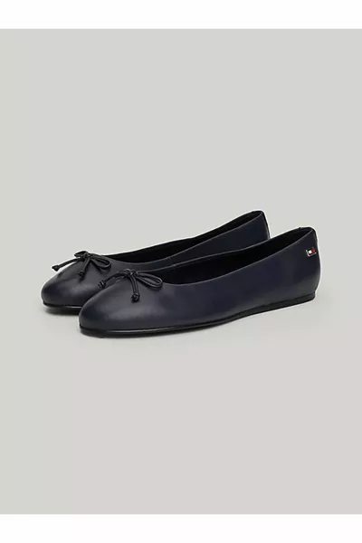 Enamel Flag Leather Bow Ballerinas