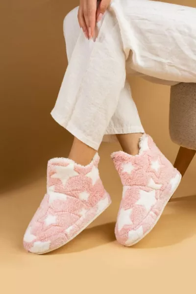 Дамски пудра звезда с шарени плюшени ботуши Panduf