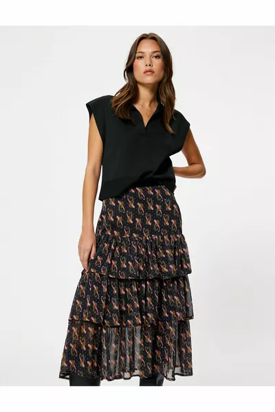 Шифоновая юбка миди с воланами на нормальной талии