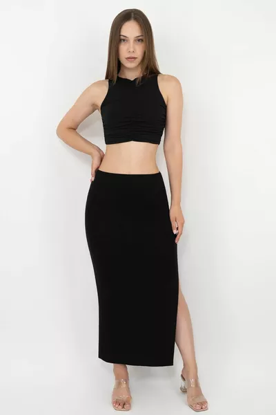Женская черная юбка-карандаш с вискозным разрезом