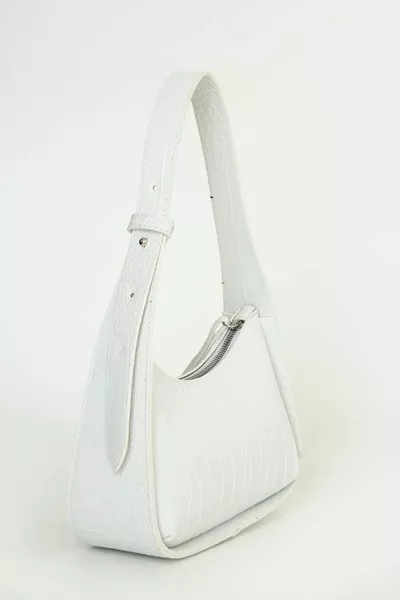 Women's Croco Patterned White Baguette Bag