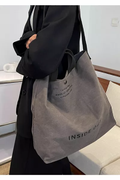 من الداخل إلى الخارج من السهل الجمع قماش حمل رمادي حقيبة كتف نسائية كبيرة