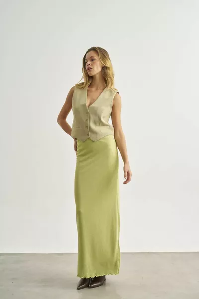 Зеленая макси-юбка на подкладке