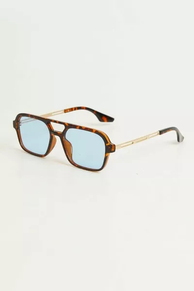 Leopard Frame Rectangular Sunglasses - Clear Blue Glass