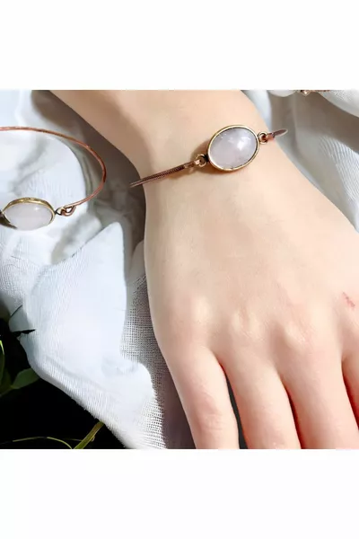 حجر القمر (الكوارتز الوردي) سوار النحاس العتيقة