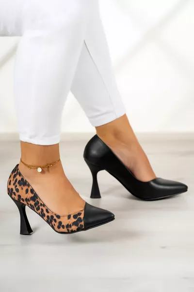Jatqili Plus Black Vegan Leopard Print Goblet Heels 9 cm.