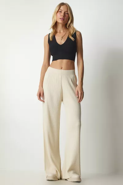 Women's Cream Corduroy Knitwear Pants 