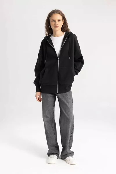 Oversized fit vest van dikke stof met capuchon