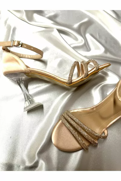 Dame Naakt Beige Tien Satijn Steen Zeer Stijlvol 8 Cm Sheel Blunt Vierkant Bruiloft Verloving Avondjurk Schoenen