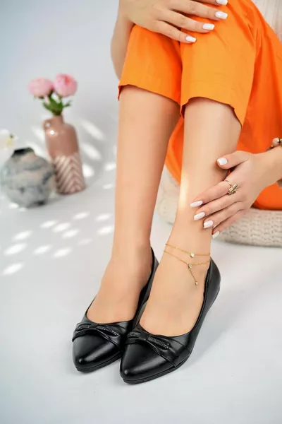 أسود نسائي متوسط الحجر عارضة عدد كبير من شقق الباليه - أسود - 