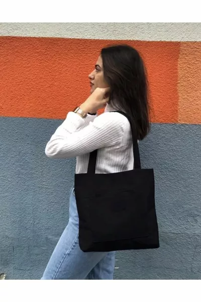 Черна чанта от платнен плат