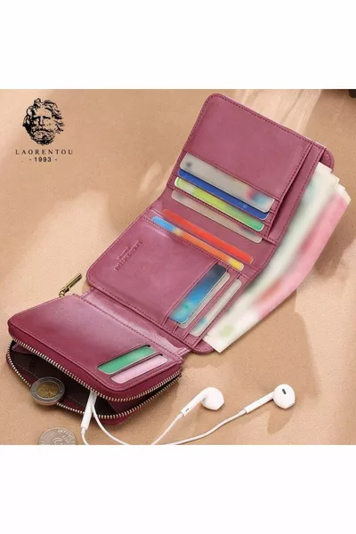 Cucinelli Дамски портфейл с цип от естествена кожа - Дамски държач за карти