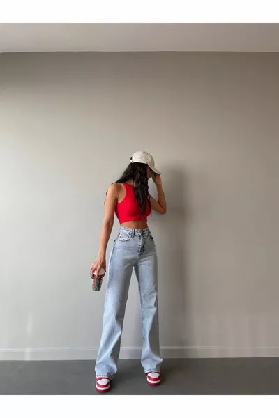 Karykama Palazzo جينز عالي الخصر قابل للتمدد يسحب ساق فضفاضة فضفاضة