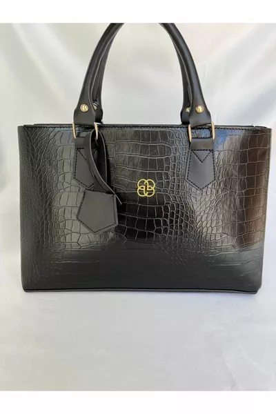 Дамска черна куфарче Croco Училищна работна чанта Чанта през рамо Голяма широка ежедневна удобна чанта Стилна чанта