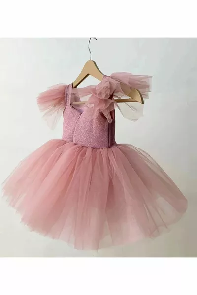 Robe bouffante à bretelles poudrées et col kiss pour fille