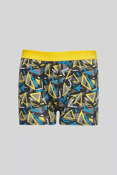 Boxer 3 pièces en coton souple noir-jaune pour homme