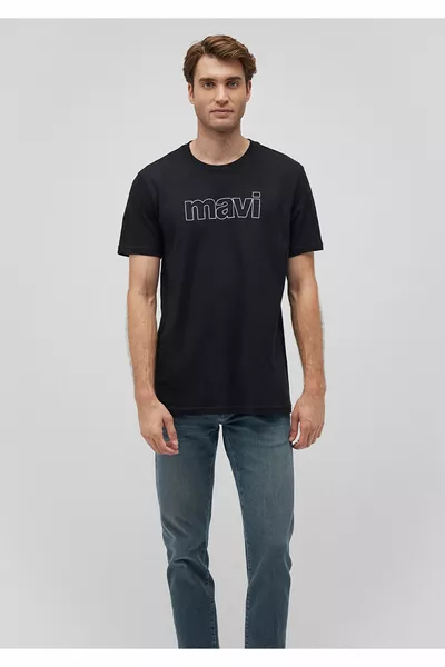 Logo Printed Black T-Shirt Slim Fit / Slim Fit 