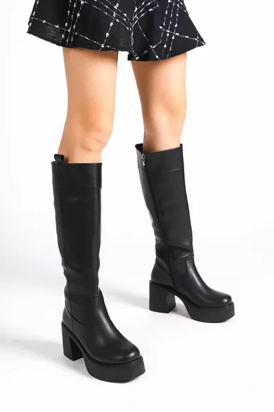 موستار أسود مكتنزة منصة الكعب أحذية عارضة