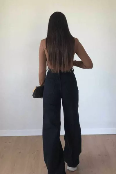 أيكون  من Ikon  أسود ليكرا سوبر خصر مرتفع بالازو جينز رث