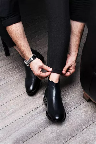 أسود غوستافو  ٪ جلد طبيعي مضمونة أحذية Chealse للرجال