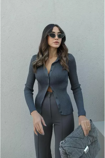 Cardigan à col polo anthracite