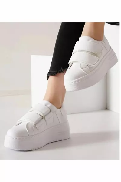 نسائي - أزرق عالي النعل مزدوج دبوس فيلكرو نعل سميك سنيكار نسائي أحذية رياضية