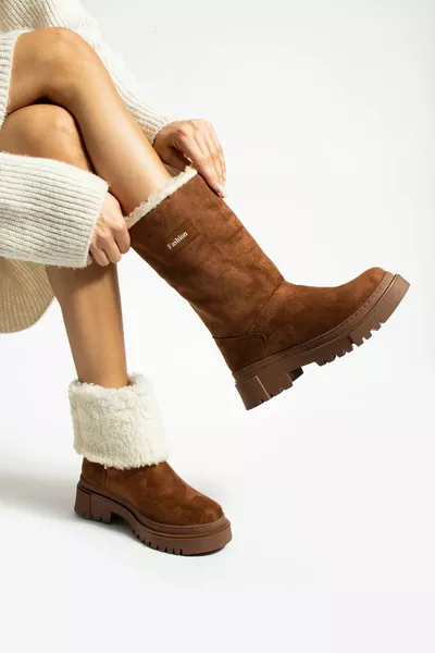 تان سويدي الفراء أحذية نسائية