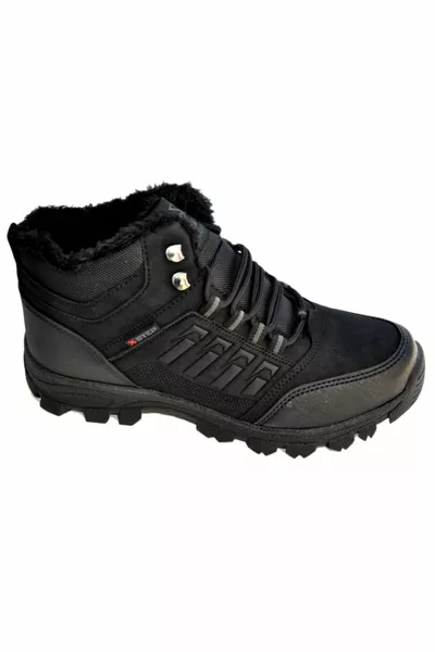 Men's Black Cold Proof Sport Zipper Fur Winter Shoes Boots