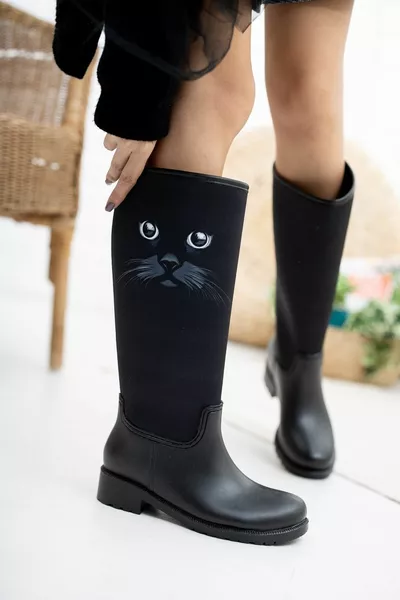 القط طباعة للماء المرأة أحذية المطر