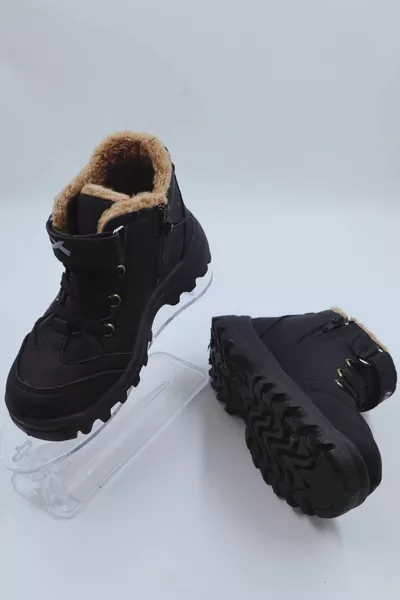 الصوف سستة عدم الانزلاق وحيد أحذية الشتاء السوداء