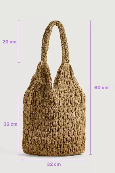 حقيبة كتف كاجوال نسائية بلون المنك مصنوعة يدويا حبل ورقي حياكة - حقيبة مثقبة | كوخ - هدية