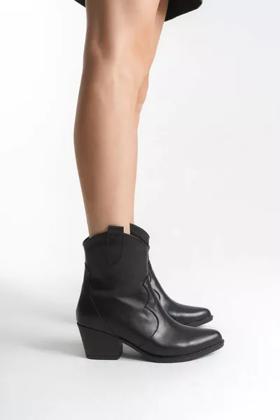 Black Skin Damen Western Cowboystiefel Schwarzes Leder