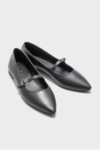 جلد أسود نسائي باليه مسطح