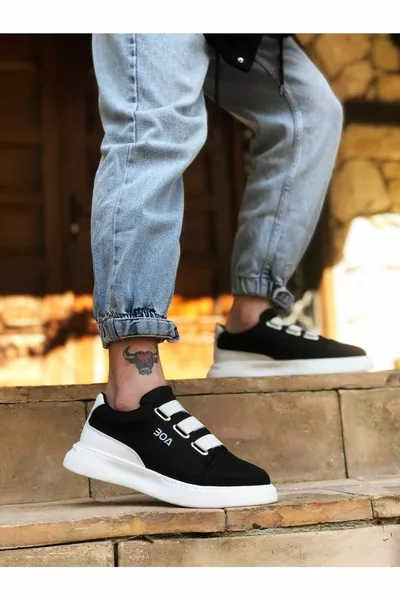 Hommes Noir et Blanc Trois Bandes Confort Semelle Casual Stylish Sneaker Sneakers Avec Doublure Intérieure Douce