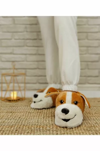 Unisex Köpek Figürlü Peluş Panduf Ev Pandufu Ev Botu Ev Ayakkabısı Ayağı Sıcak Tutar