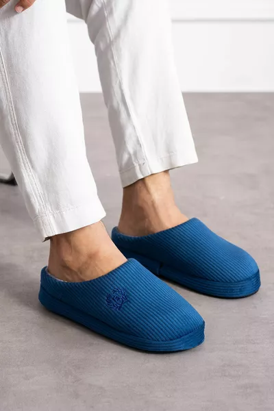 Broderie unisexe velours velours côtelé motif confortable semelle douce pantoufles en fourrure