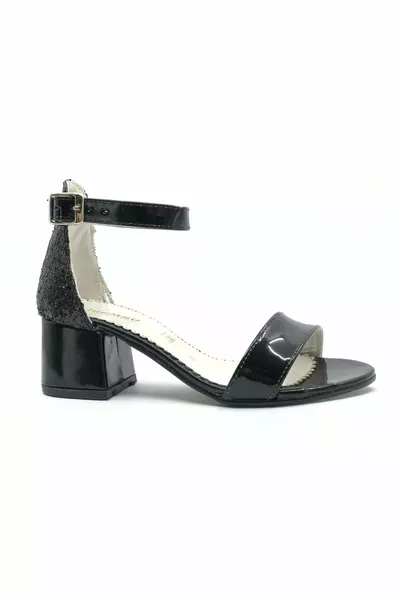İremsu  Single Band Back Silvery Heeled Children's Shoes Black