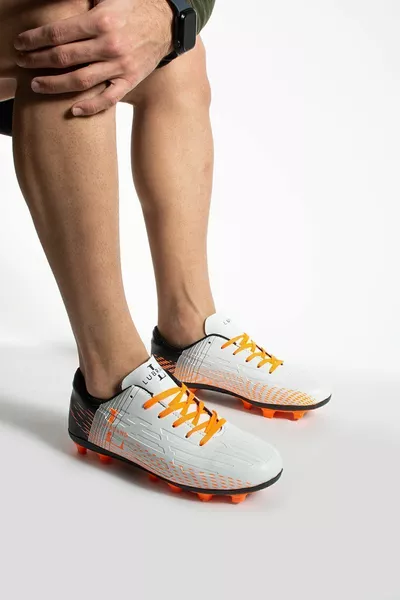 Weiß Orange Astroturf Fußballschuhe Fußballschuhe