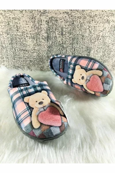 Golden Step Hiver Femmes Coeur Ours En Peluche À Motifs Maison, Dot Et Invité Pantoufles