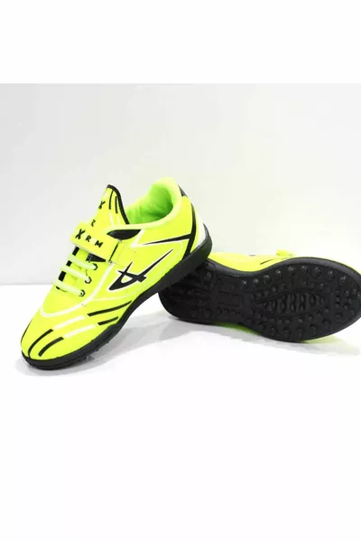Young Kids Gear Yellow Black Color Velcro Astroturf Shoes Football Boots