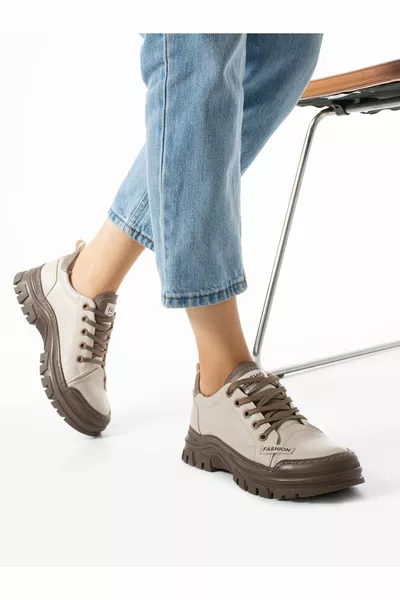 DESI Cream Lace-Up Women's Sneakers
