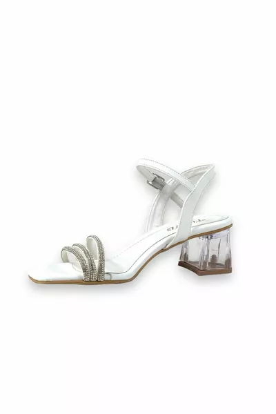 تيلسا للسيدات صندل كعب منخفض شفاف أبيض 3 صندل ويلت حجري 5 سم 