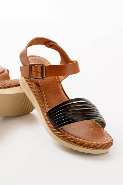  Zwarte orthopedische echt lederen vulling voor dames sandalen