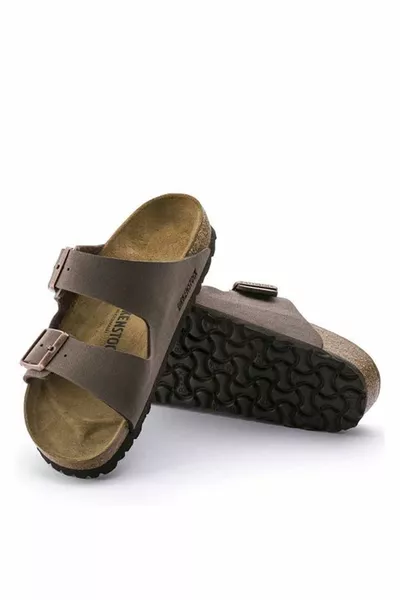 Double Strap Brown Men's Slippers with Buckle
