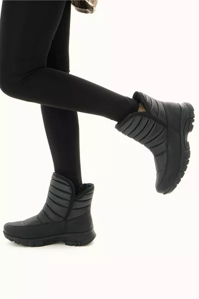 Schwarze wasserdichte knöchellange Schneestiefel für Damen