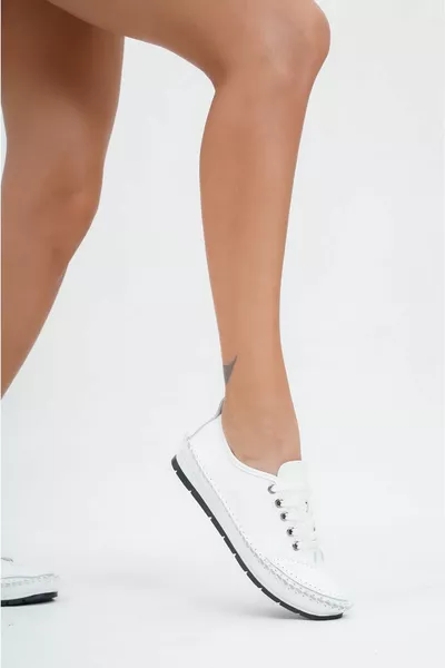 Cuir véritable Blanc Femmes Ballerines en cuir 